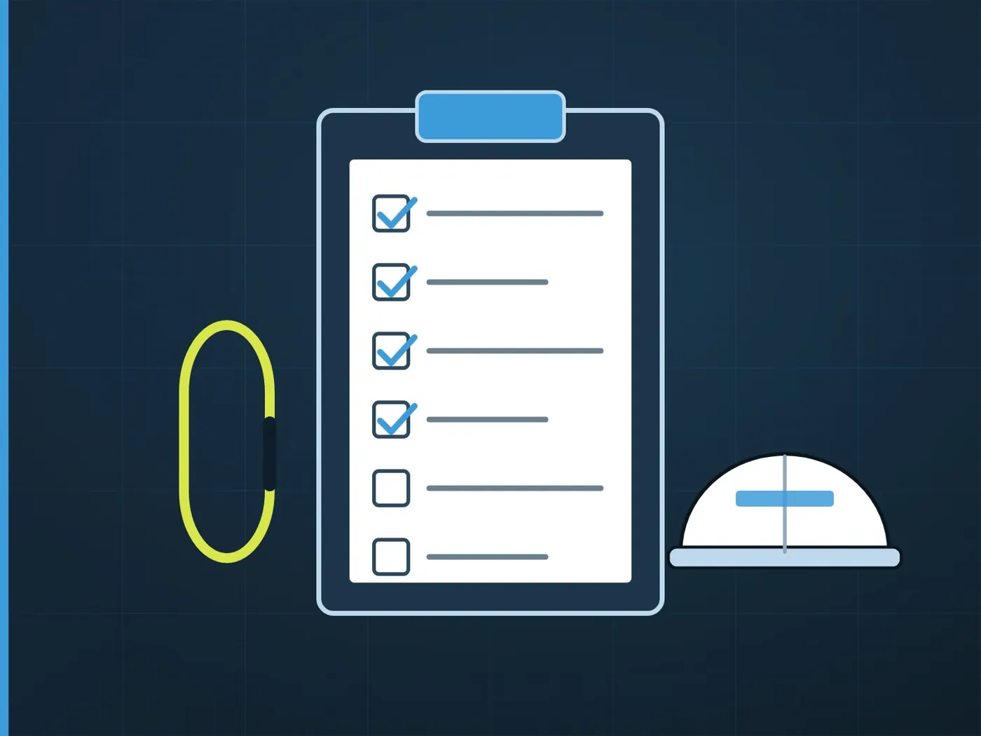 Illustration: contractor checklist with a climbing helmet