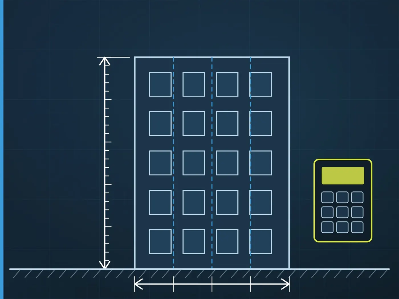 Illustration: building elevation with height and drop measurements