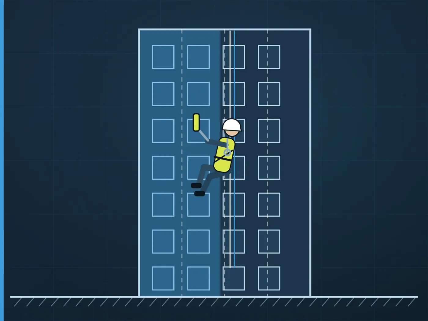 Illustration: painter on rope repainting a high-rise façade