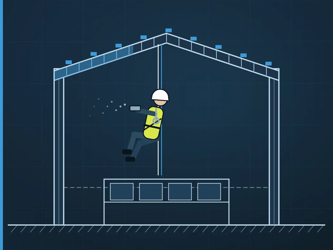 Illustration: steel portal frame of a warehouse being spray painted